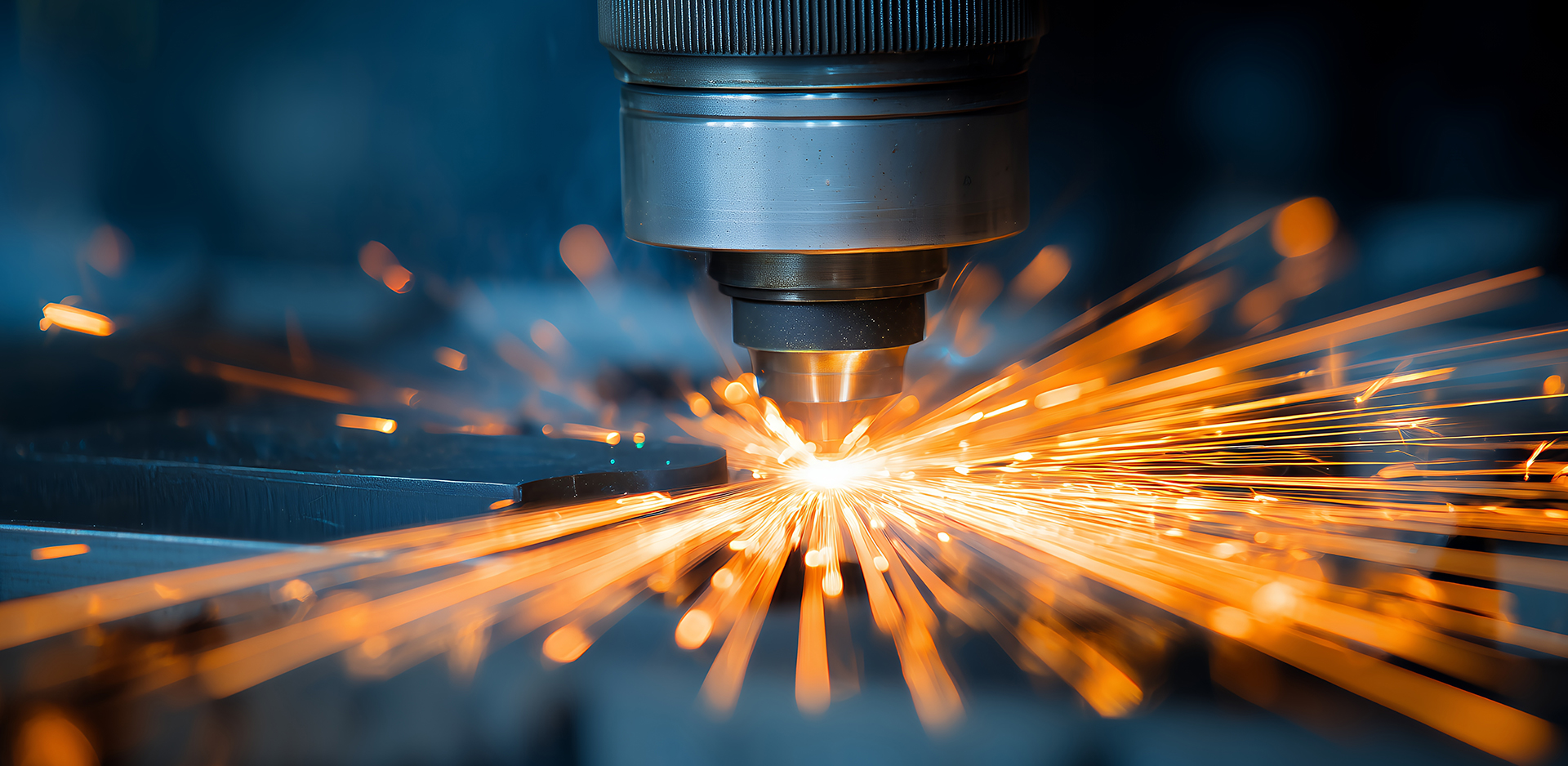 Industrial metal processing equipment generating sparks, powered by Syspro manufacturing ERP.