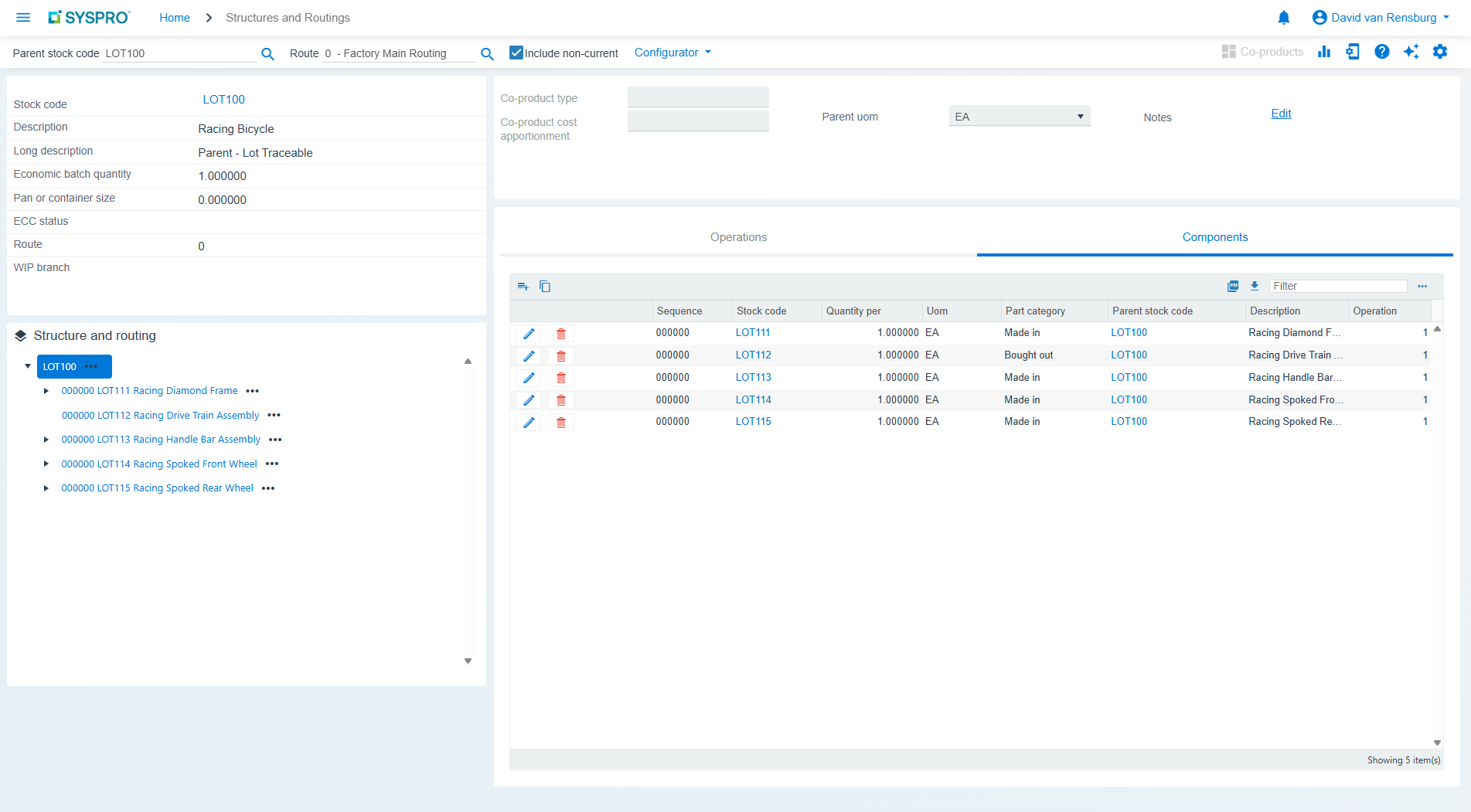 Bill of Materials dashboard