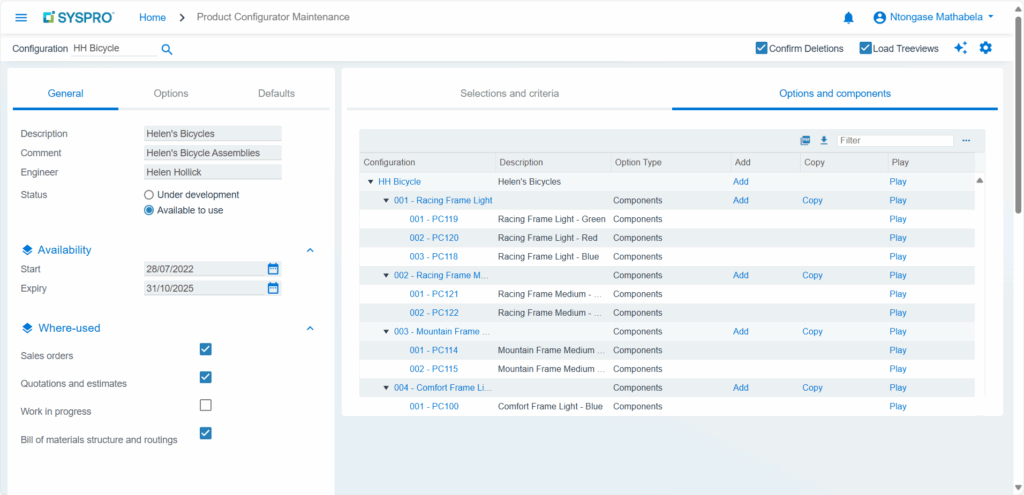 Product Configurator dashboard